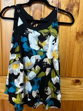 Floral Scoop Neck Swing Tank Top - Black/White/Teal/Olive